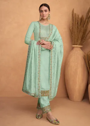 Beautiful Sea Green Premium Silk Pant Style Salwar Suit