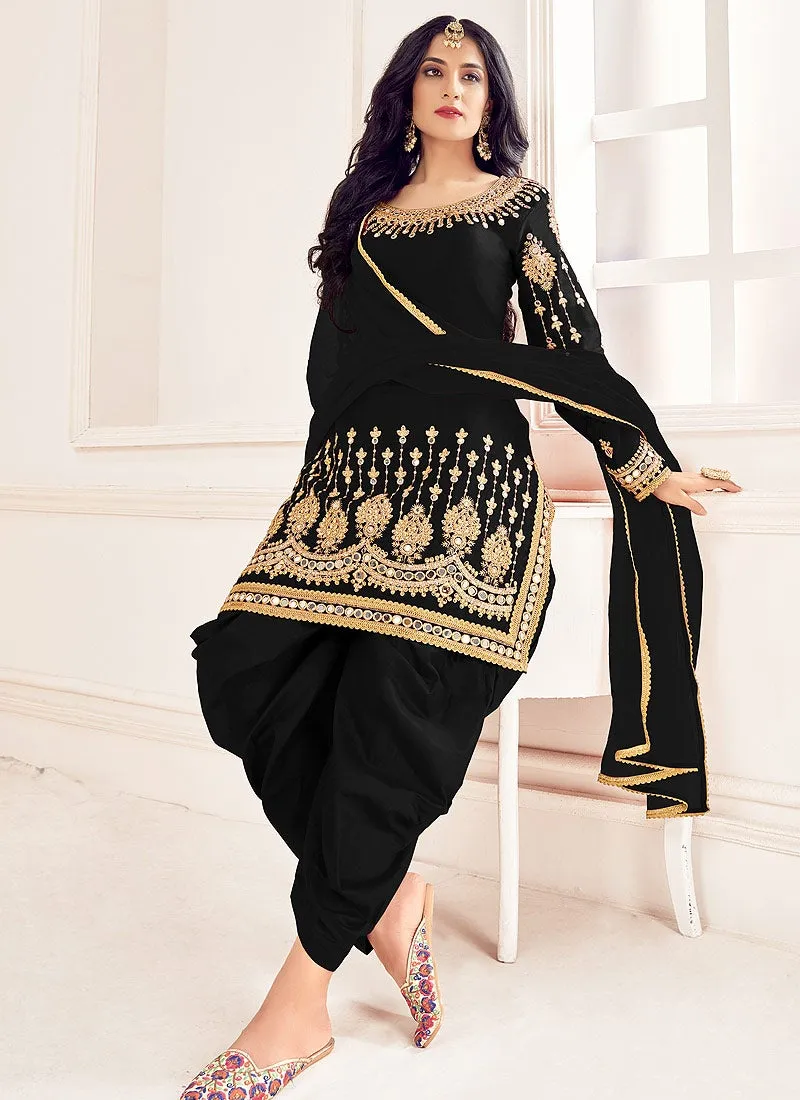 Black Patiala Style Mirror Embroidered Punjabi Suit