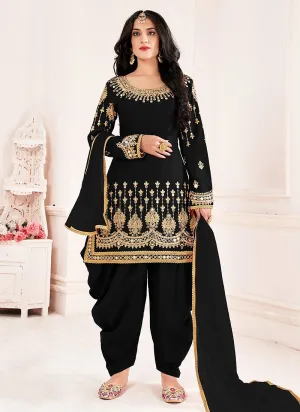 Black Patiala Style Mirror Embroidered Punjabi Suit