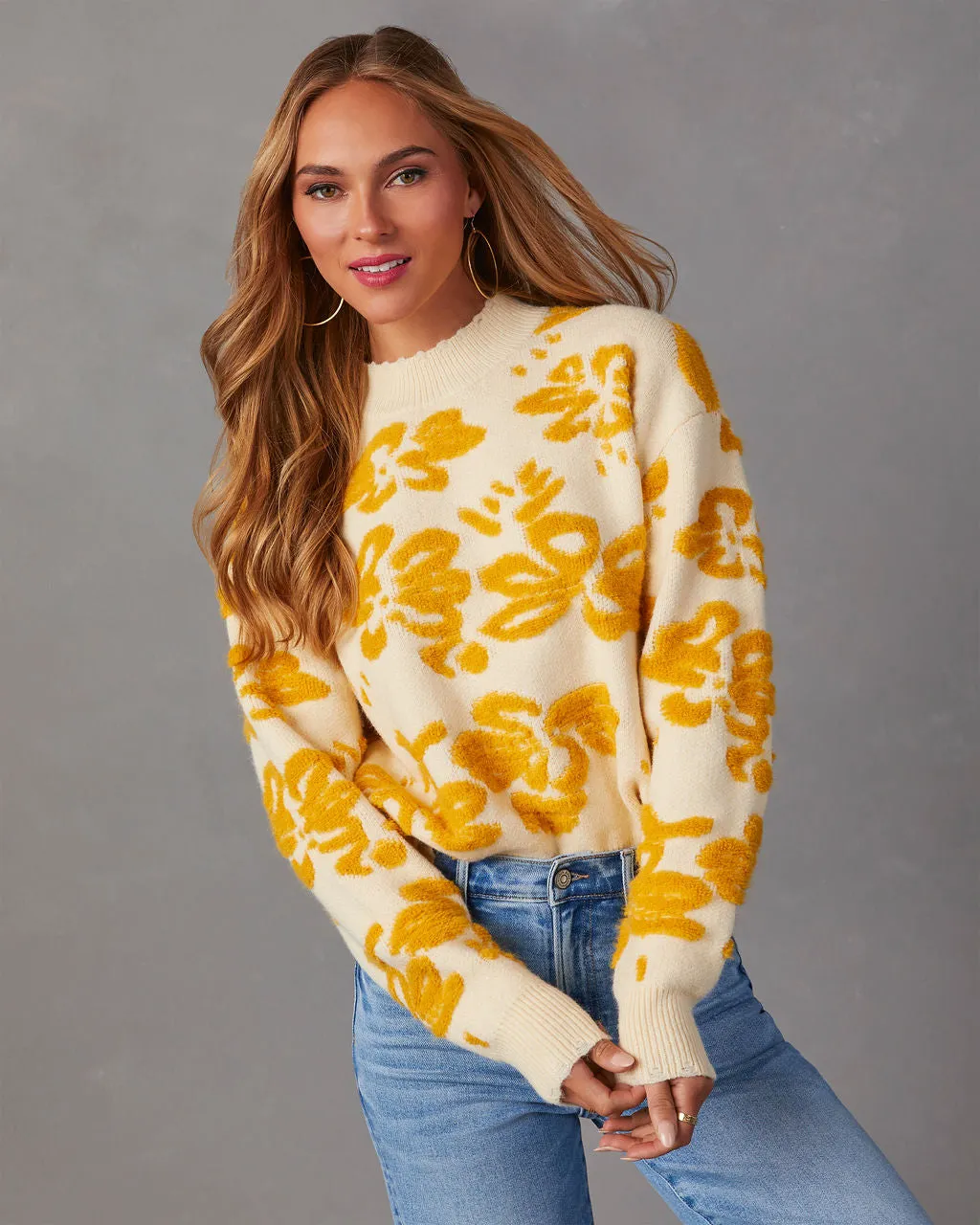 Chilly Days Textured Floral Sweater