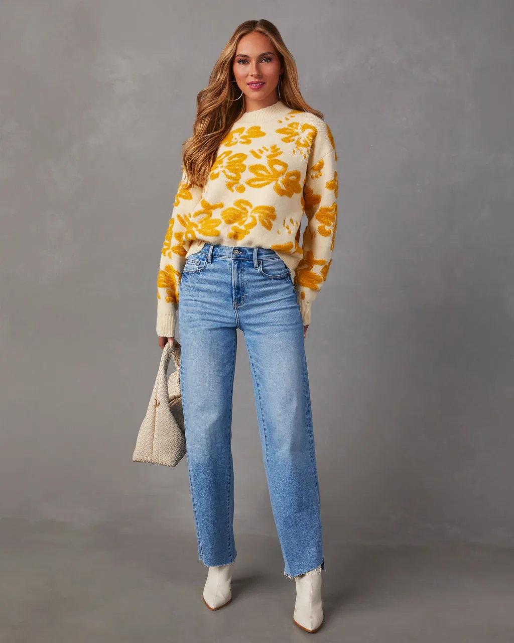 Chilly Days Textured Floral Sweater