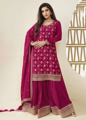 Chinnon Jacquard Rani Pink Zari Embroidered Palazzo Suit