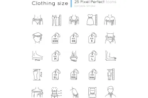 Clothing Sizes Pixel Perfect Icons Set