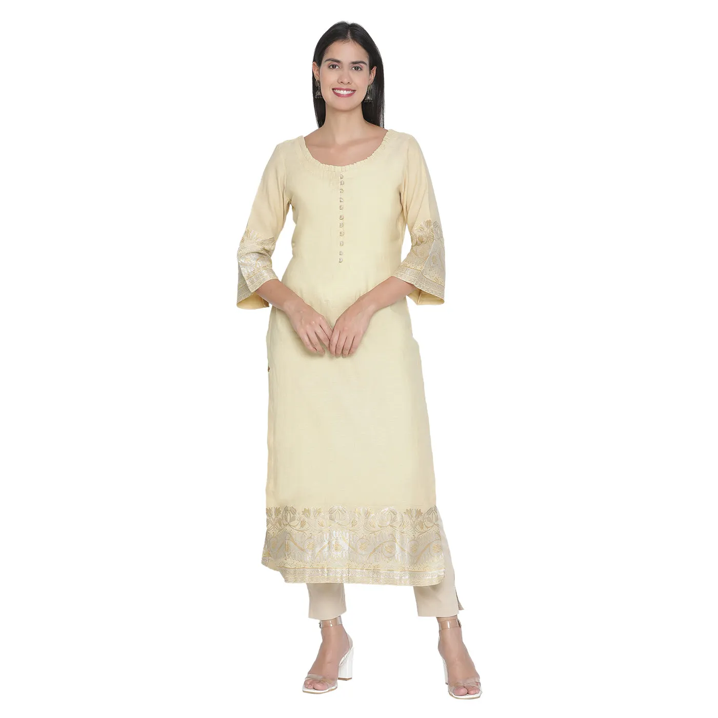 Dark Beige Woven Design Unstitched Suit Co-ords Set