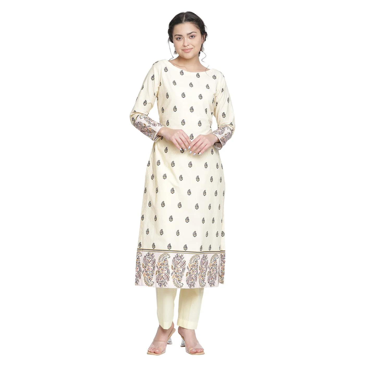 Dark Beige Woven Design Unstitched Suit Co-ords Set