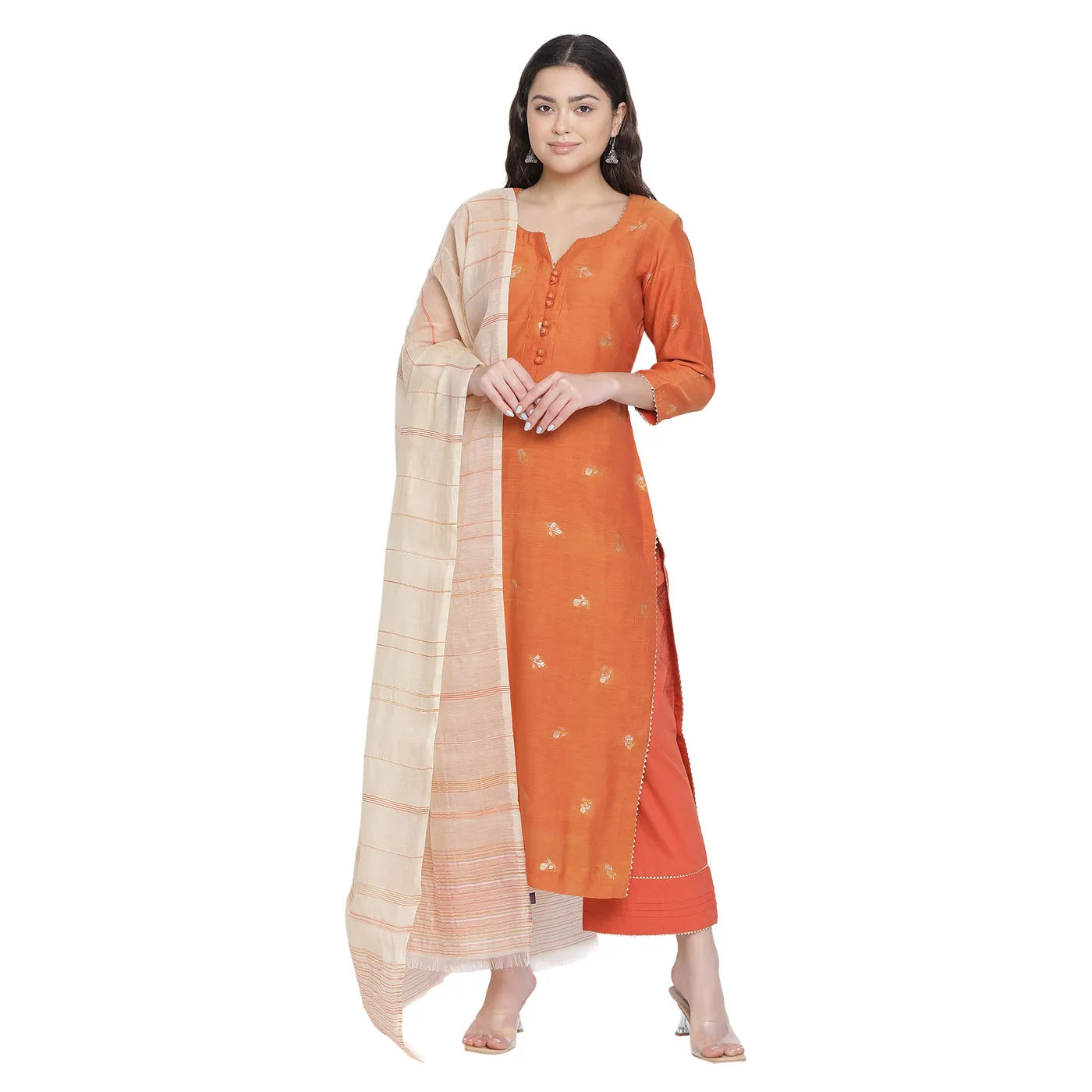 Dark Rust Woven Design Unstitched Suit Co-ords Set