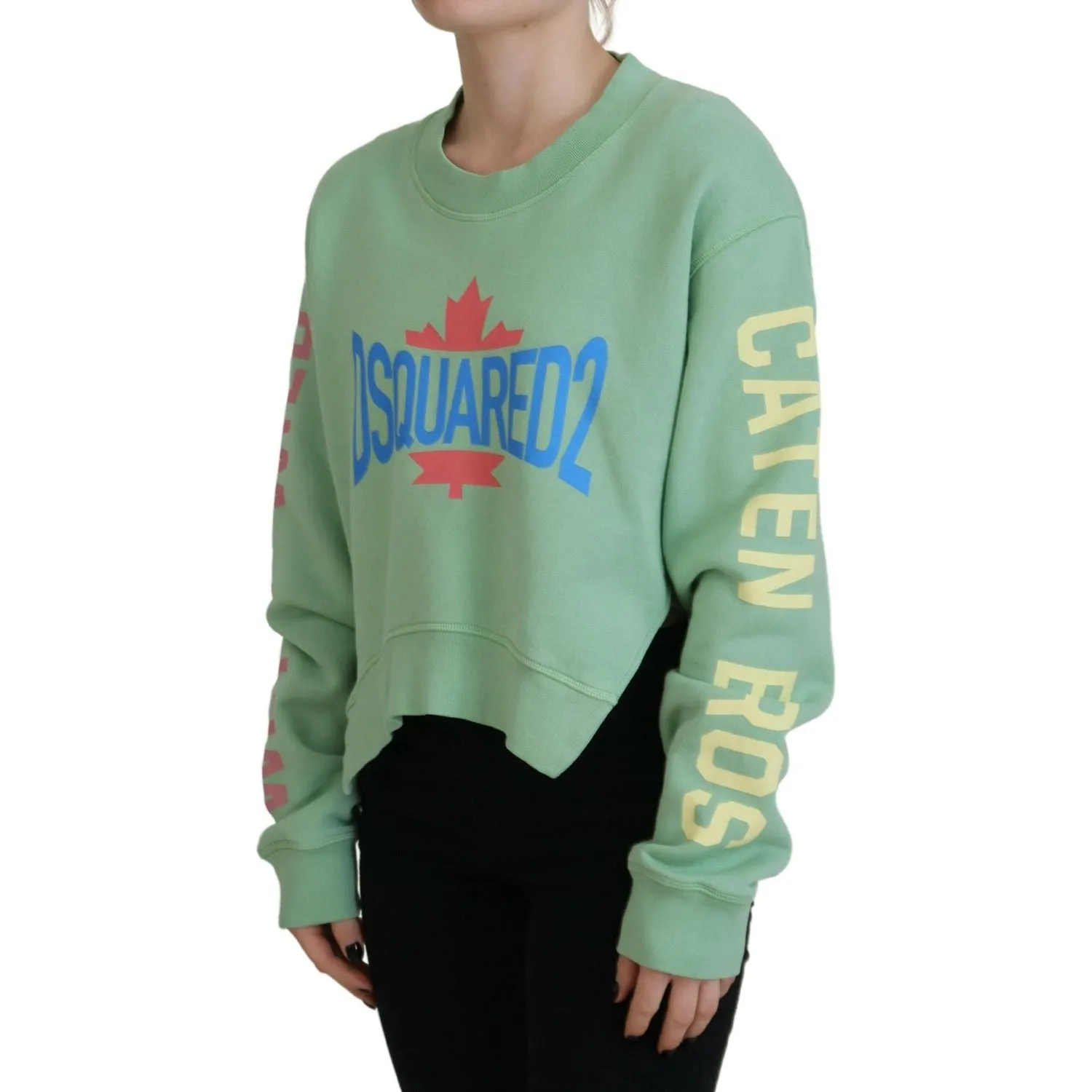 Dsquared² Green Logo Printed Crew Neck Long Sleeve Sweater