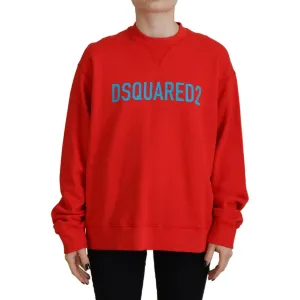 Dsquared² Red Cotton Printed Crew Neck Long Sleeve Sweater