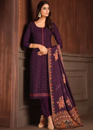 Embroidered Purple Chinnon Festive Salwar Suit