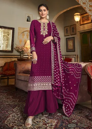 Engrossing Pink Diamond Swarovski Work Palazzo Salwar Suit