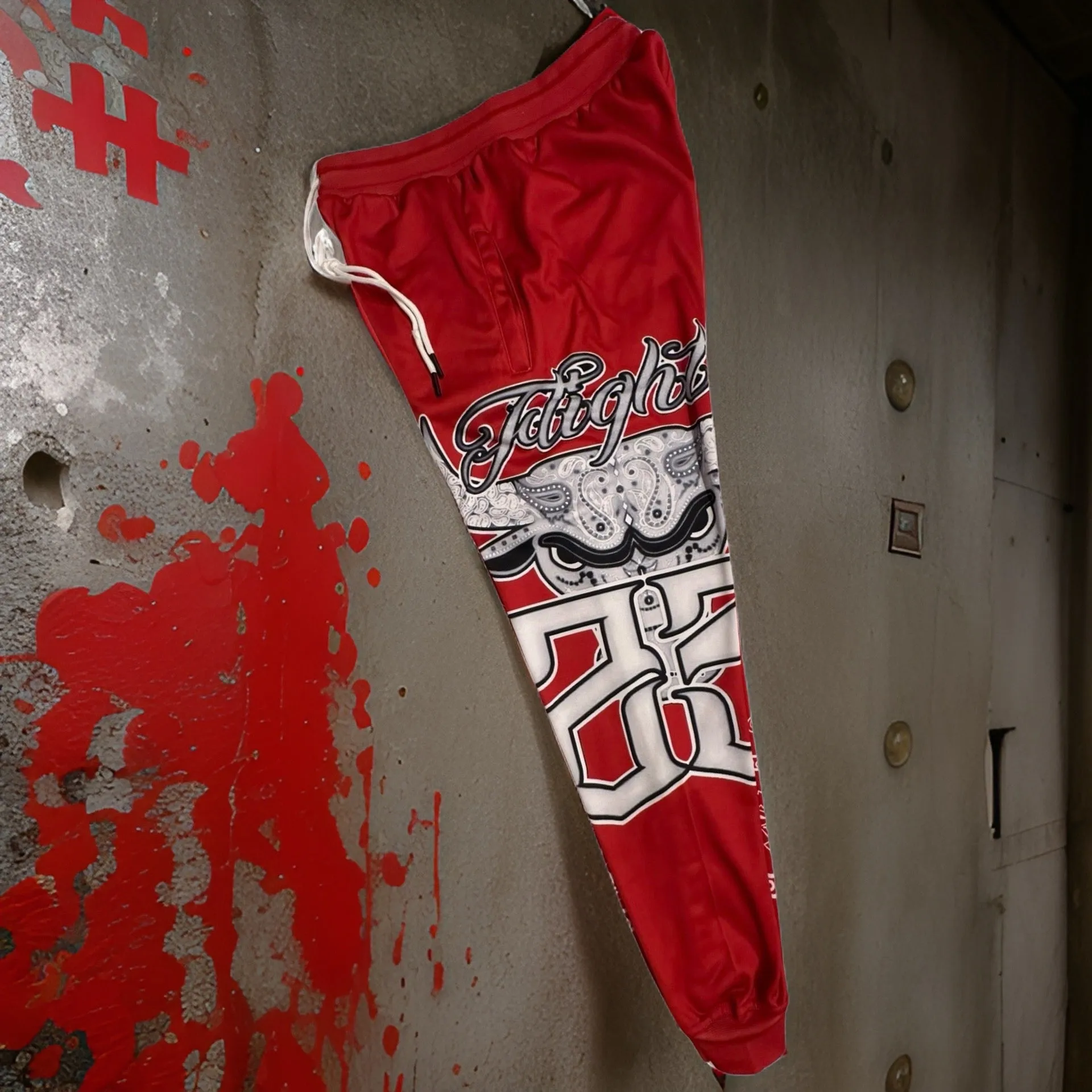 *FLIGHT 23* RED BANDANA / PAISLEY JOGGER SWEATPANTS (FLEECE LINED & BACK ZIP POCKET)