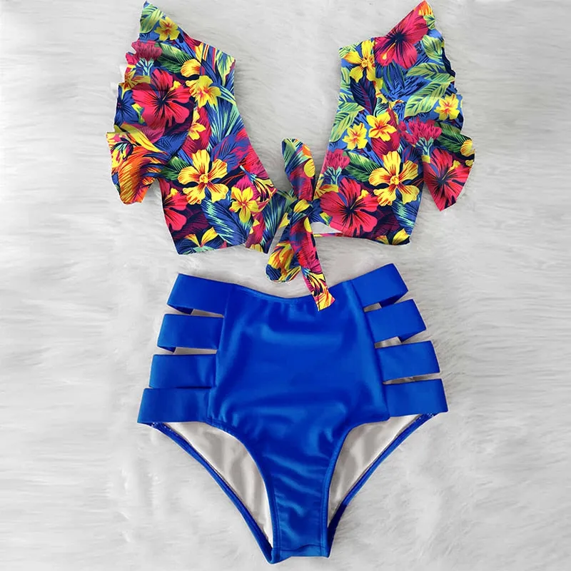 High Waist Two Piece Floral Swimsuit