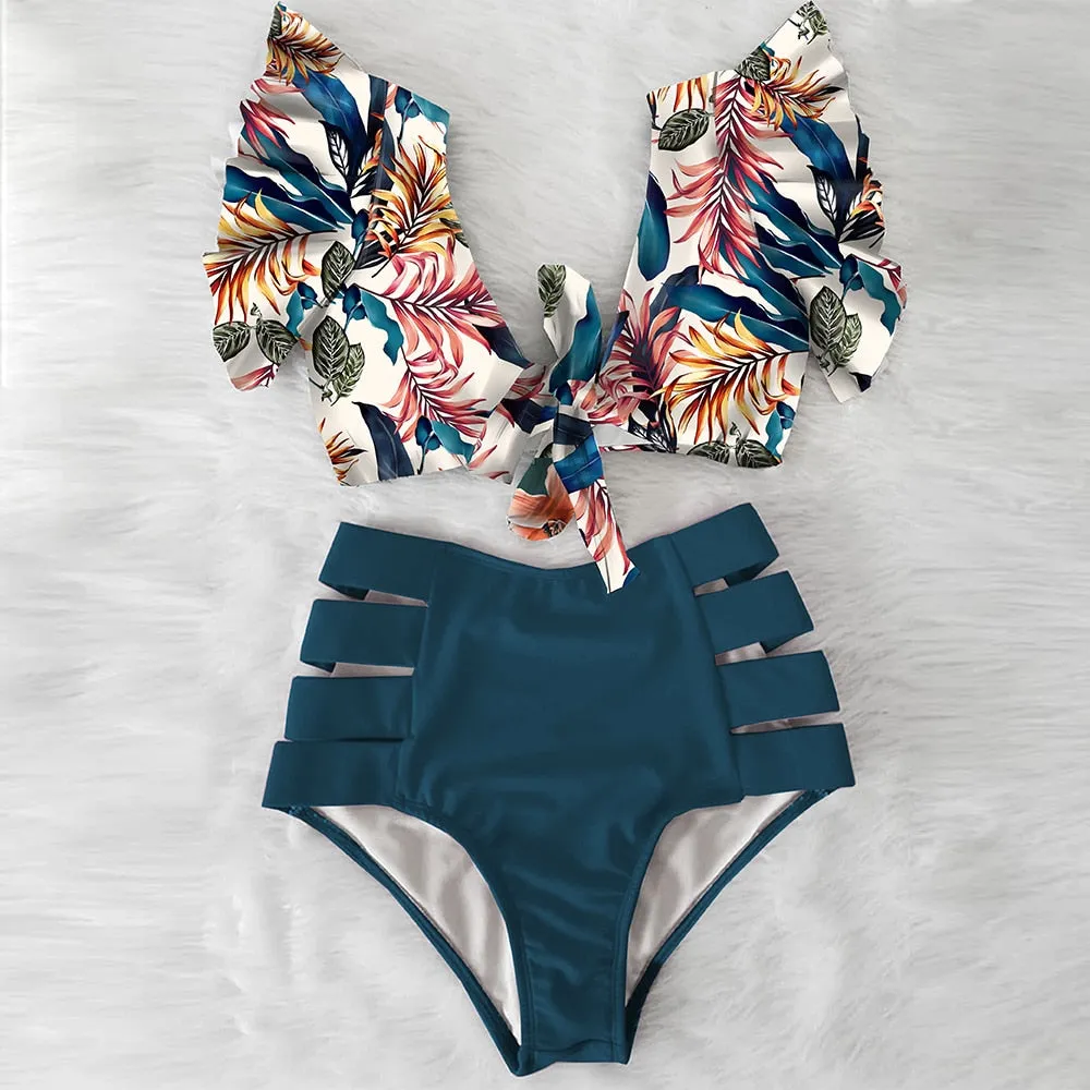 High Waist Two Piece Floral Swimsuit