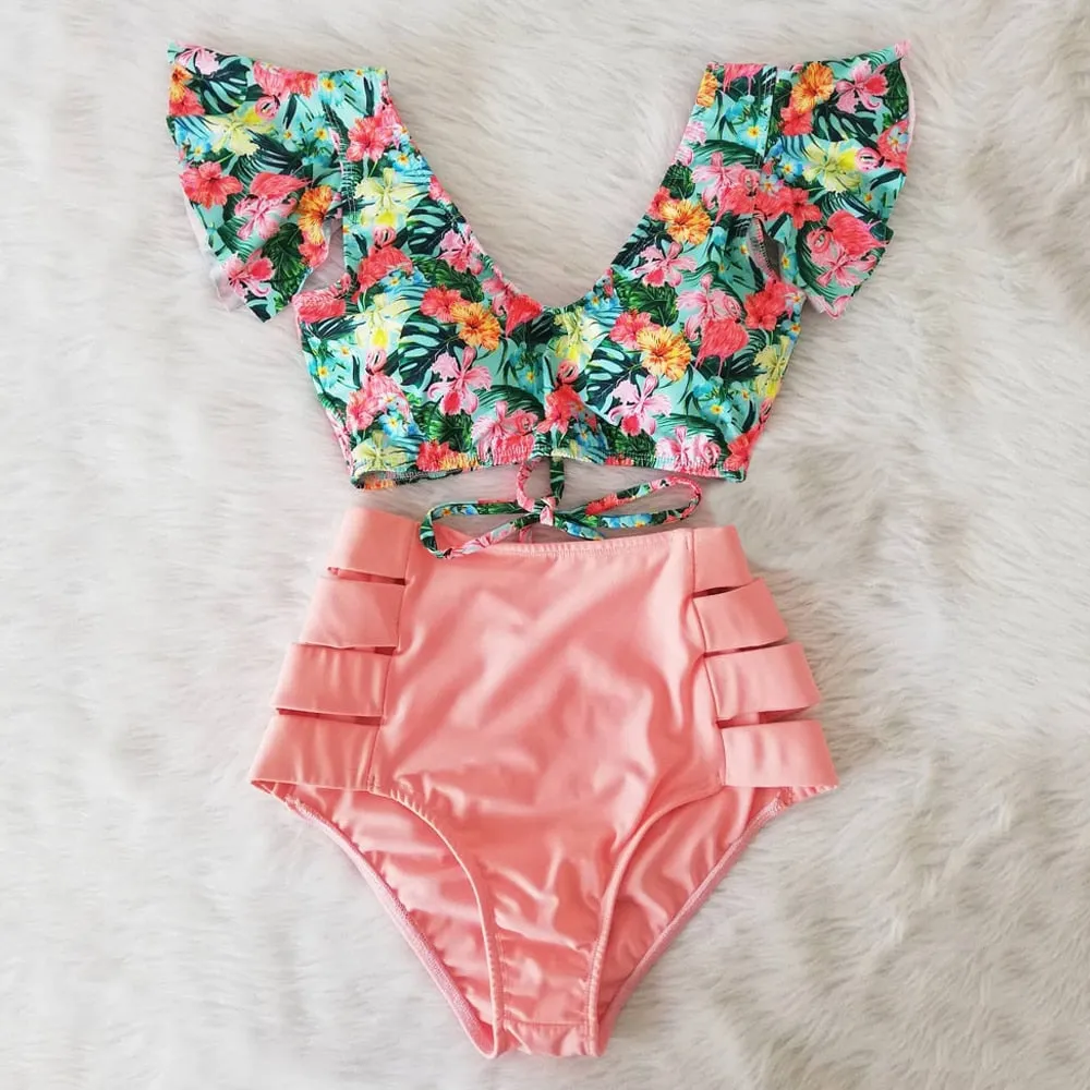 High Waist Two Piece Floral Swimsuit