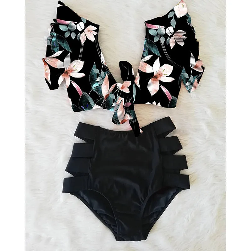 High Waist Two Piece Floral Swimsuit