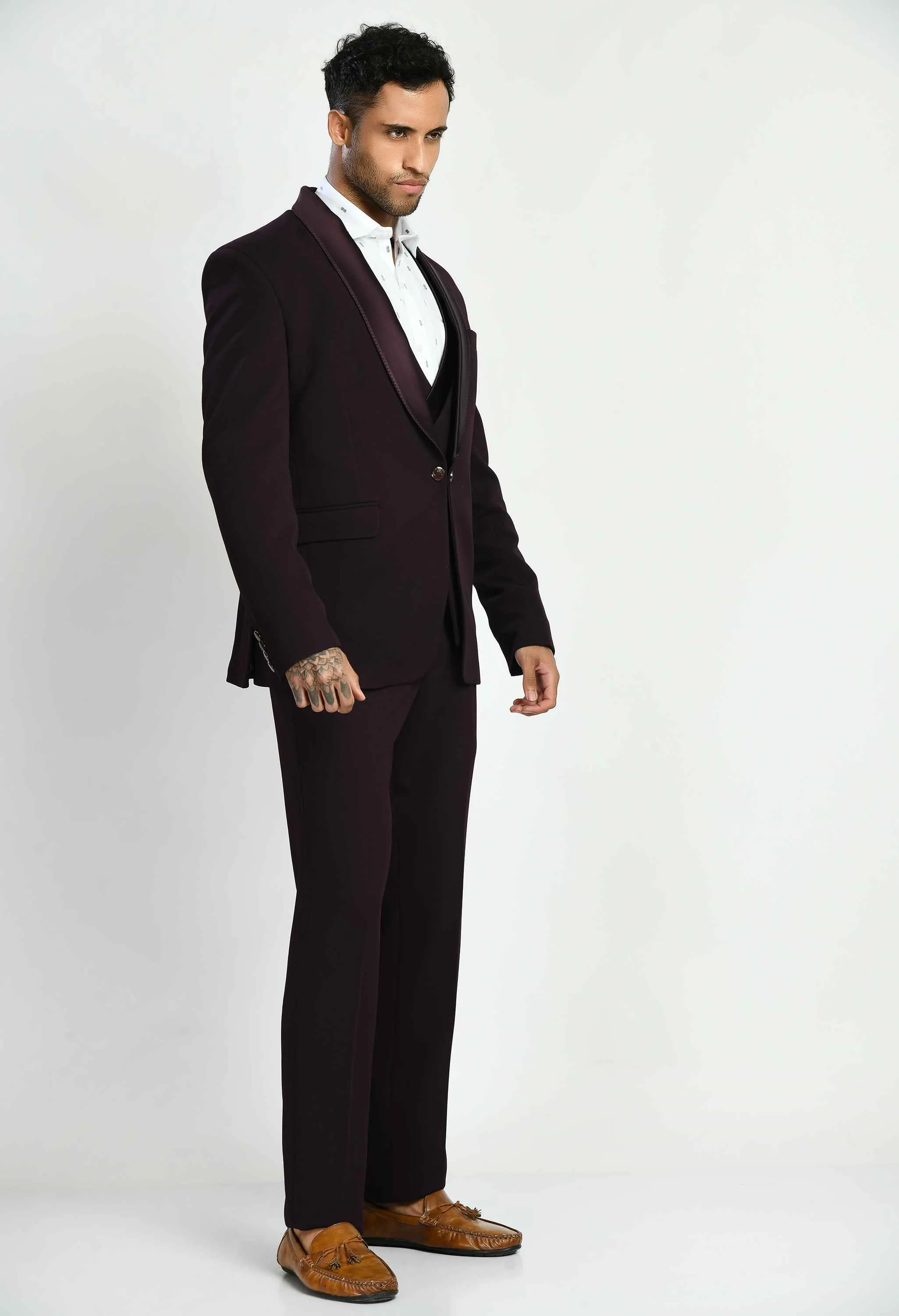 Men's Tuxedo Slim Fit Wine Suit Set