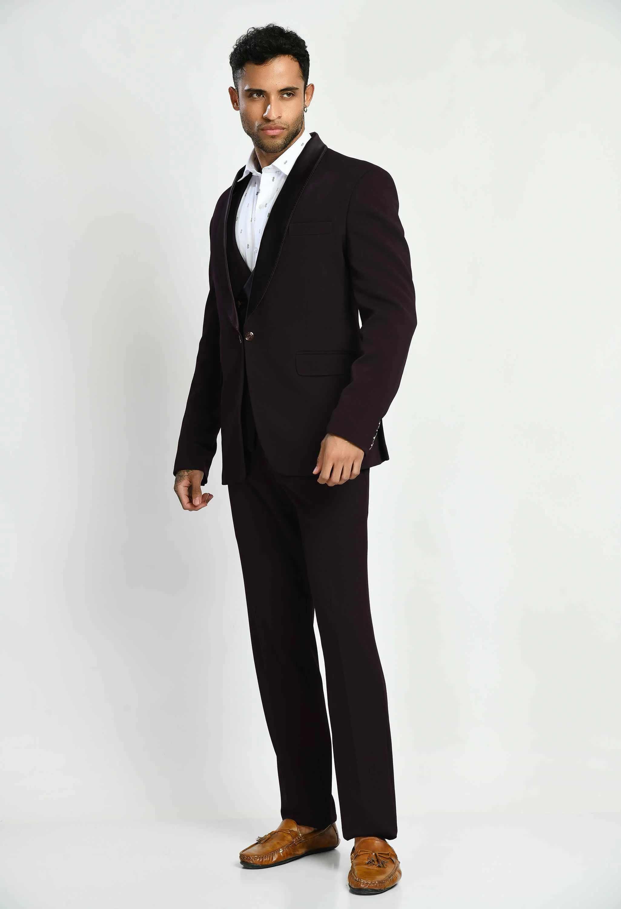 Men's Tuxedo Slim Fit Wine Suit Set