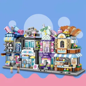 MOC  Compatible  L Mini Block Barber Bakery Photo Clothing Shop Ahitecture Model Building Blocks City Series Mini Street Store  Brick