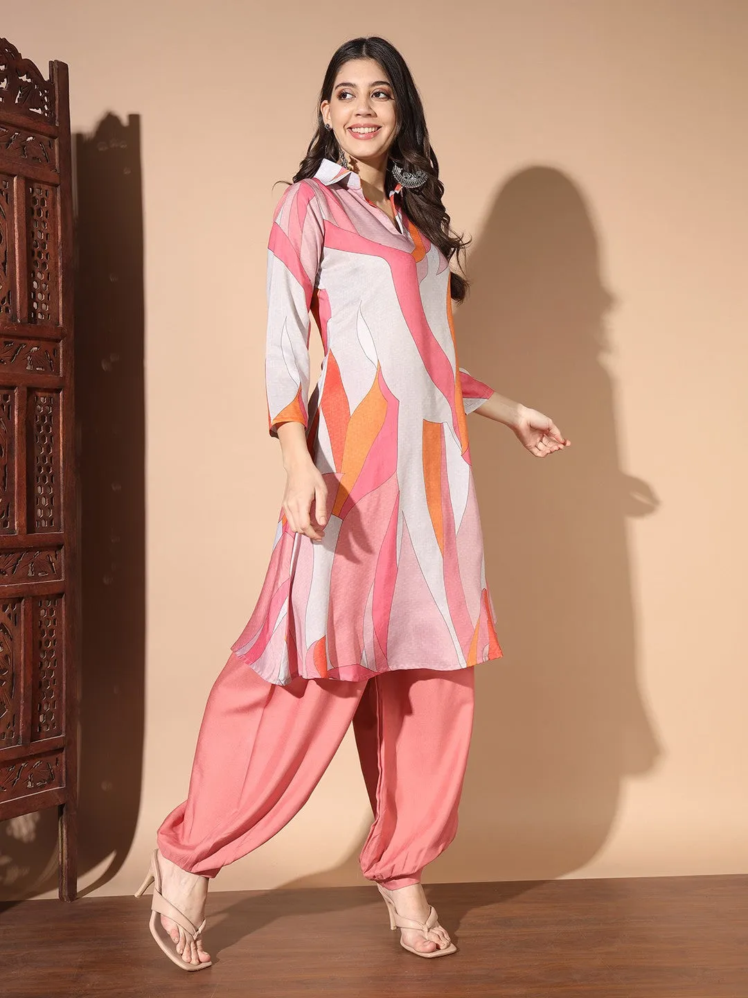 Pink Colour Digital Print Casual Kurta With Patiyala Set