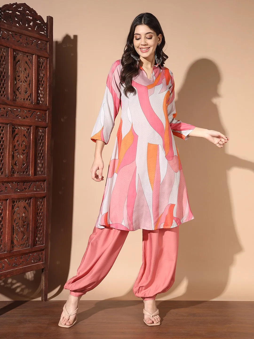 Pink Colour Digital Print Casual Kurta With Patiyala Set