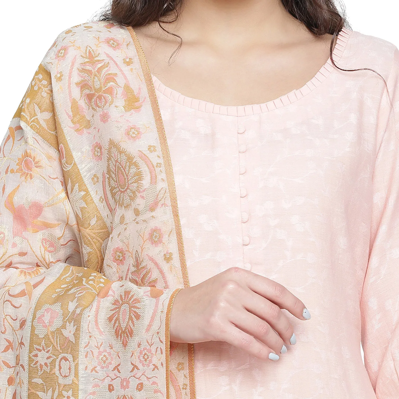 Pink Woven Design Cotton Silk Tencel Unstitched Suit Co-ords Set