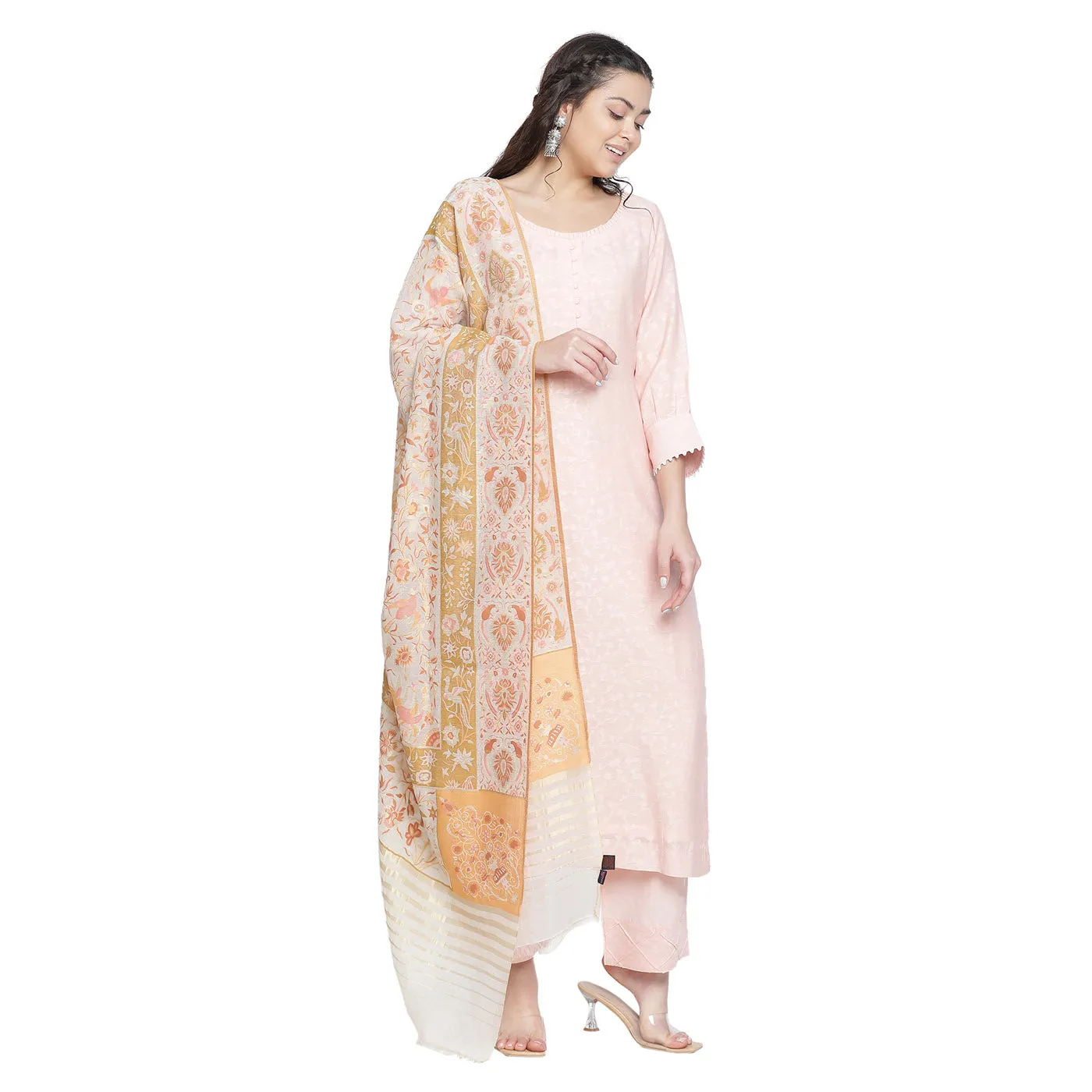 Pink Woven Design Cotton Silk Tencel Unstitched Suit Co-ords Set