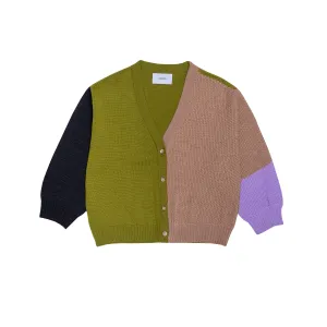 WOOL CARDIGAN-Colorblock Green